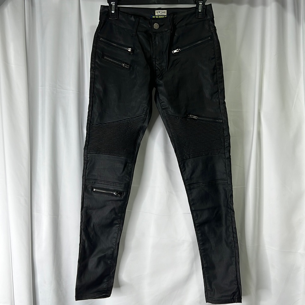 Black detail faux leather jeans